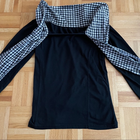 Black Mid-sleeved shirt with checkered bow (one size = XS/XXS) - Picture 4 of 11